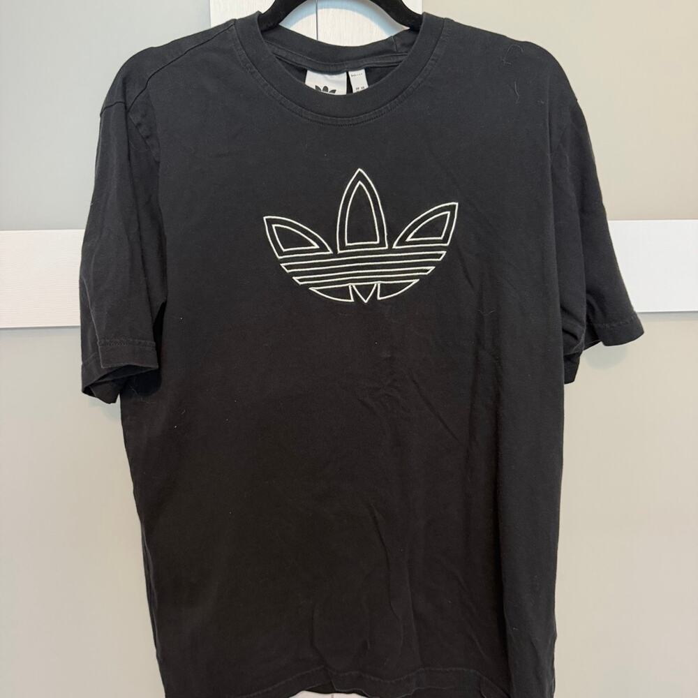 Adidas Originals Mens M Black Trefoil Embroidered Logo T Shirt Short Sleeve